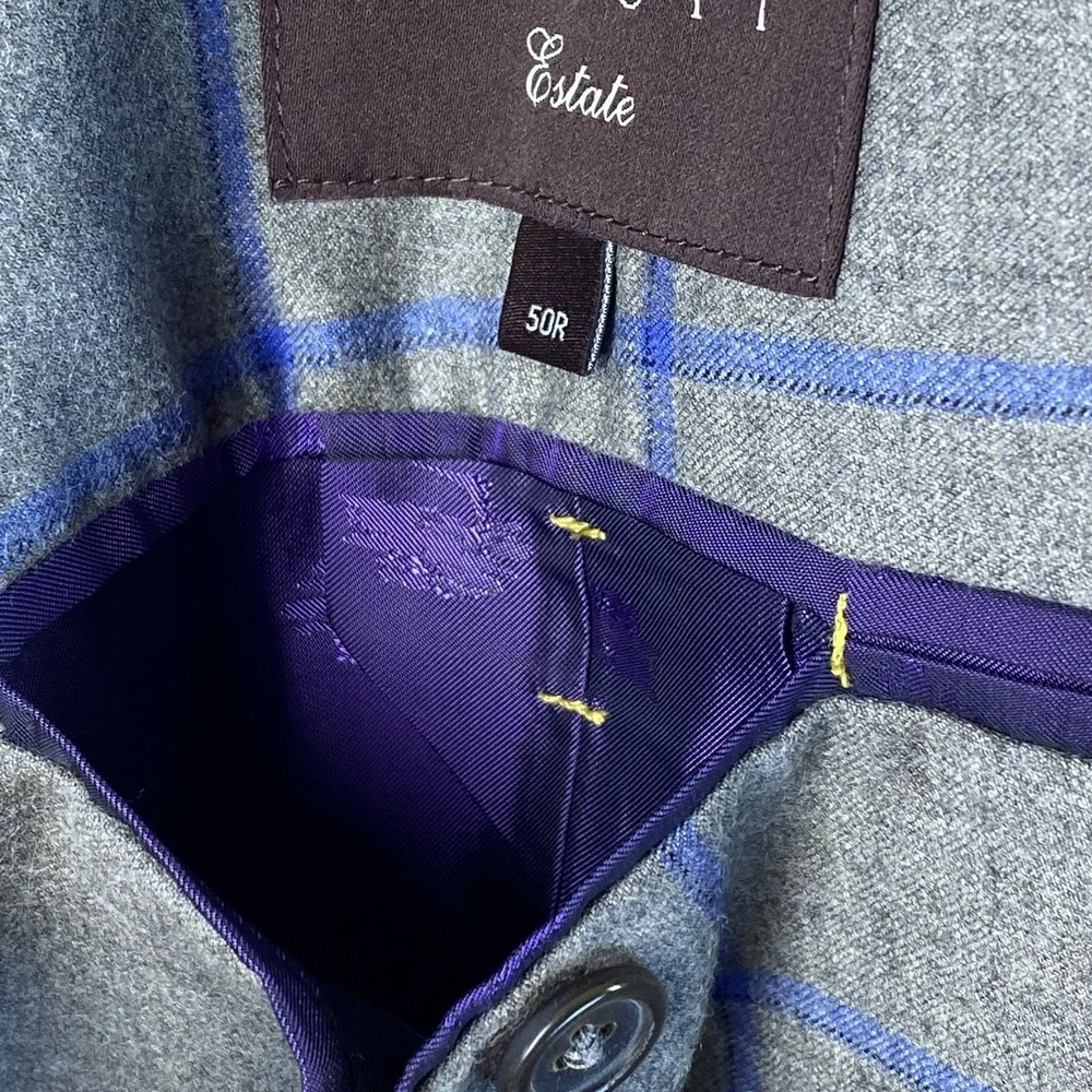 Robert Talbott Estate Sport Coat 42S Slim Grey Blue Windowpane Wool Silk -Tag 50